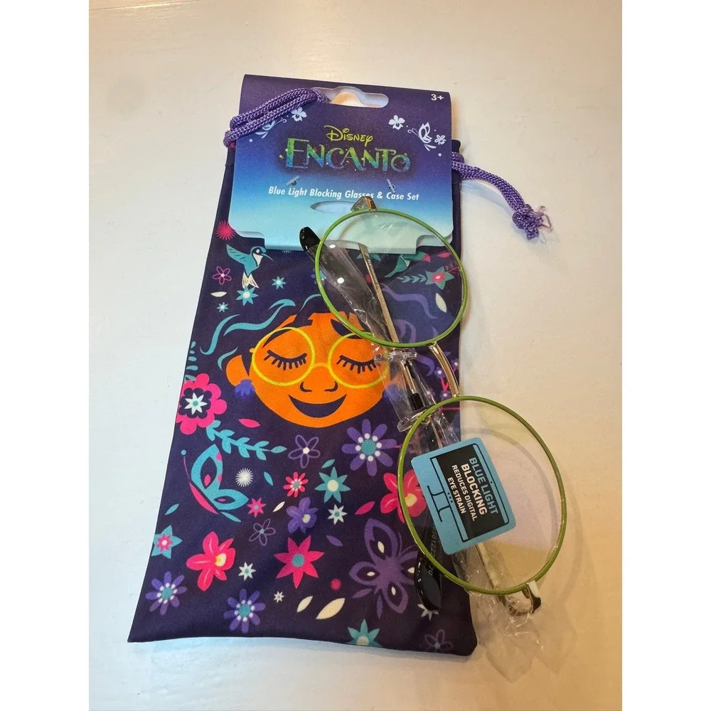 Disney Encanto Mirabel Blue Light Blocking Glasses & Case Set Green Gold Round